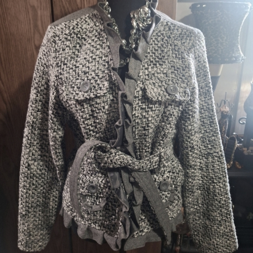 Oleg Cassini Black and Gray Textured Blazer